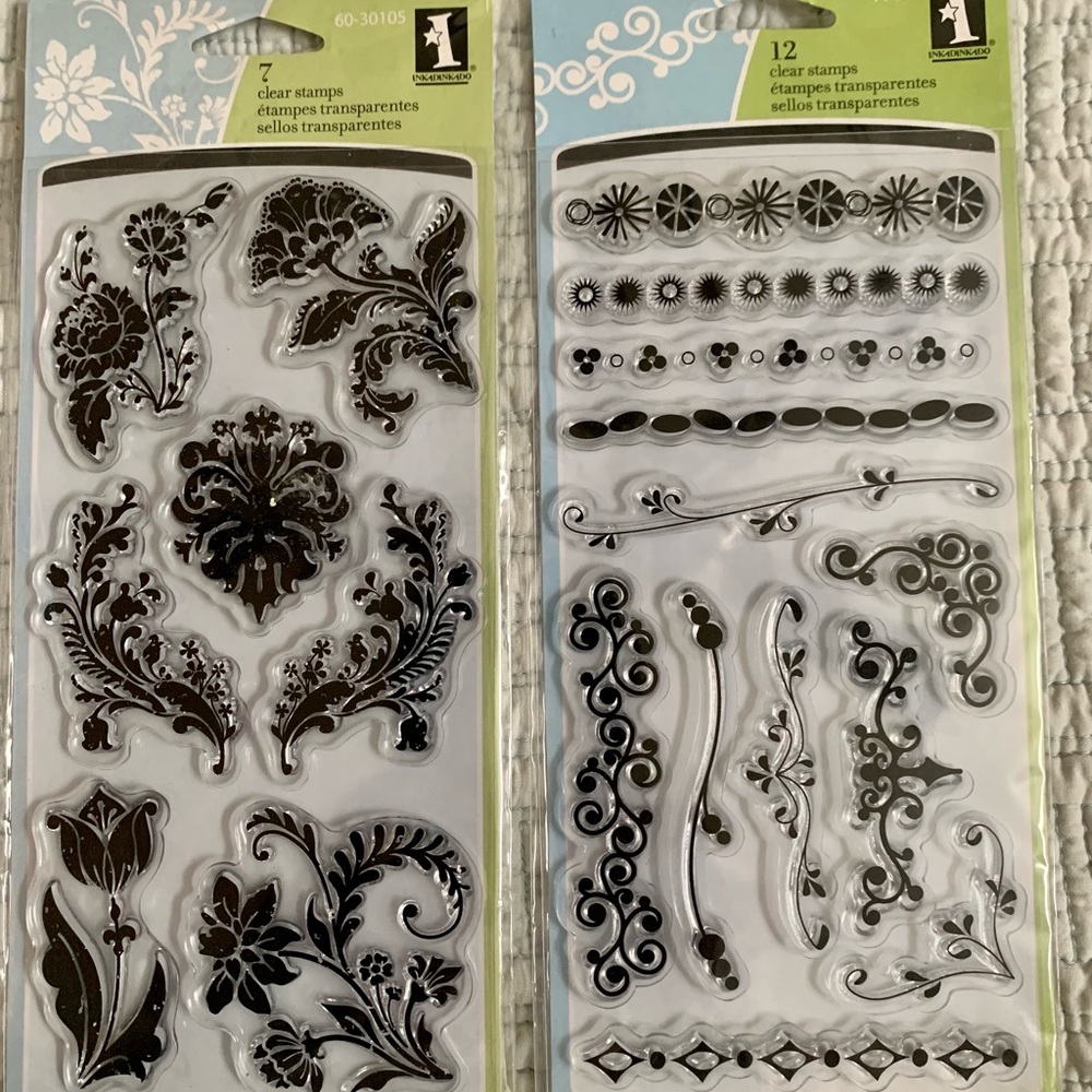 INKADINKADO Floral + Corners + Borders Clear Cling Rubber Stamps Set of 2 NEW